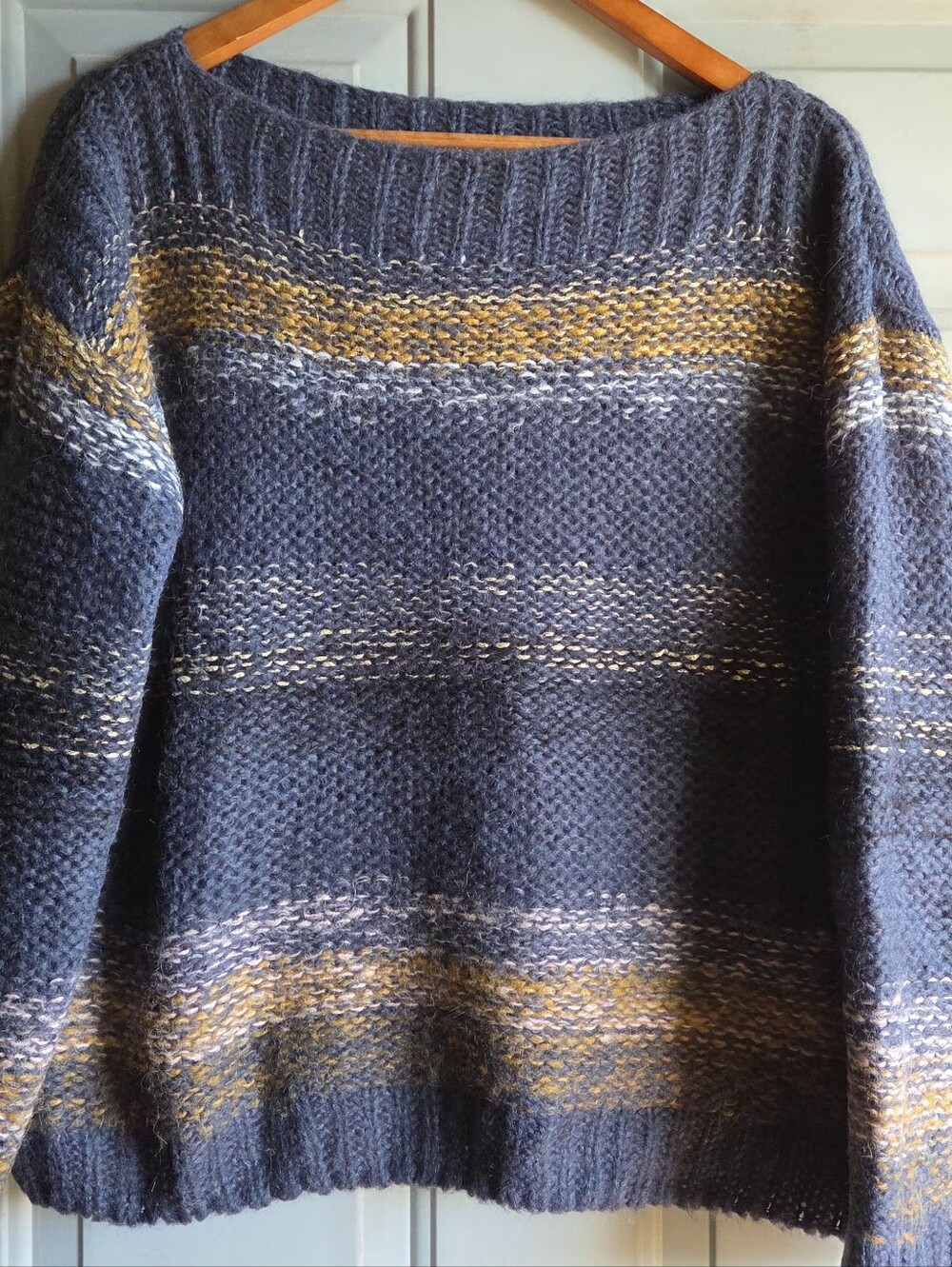 Woman's Navy and Mustard Striped Knit Sweater